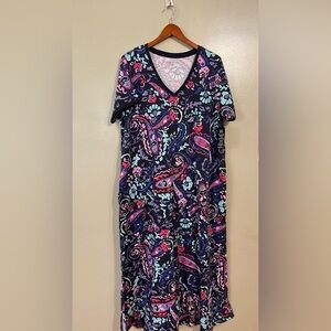 Dream & Co Womens Colorful Paisley V-Neck Nightgown Pockets L NWT